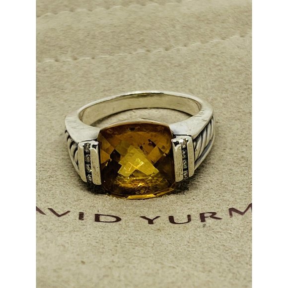 David Yurman Sterling Silver, Diamond and Citrine Deco Lemon Deco Ring 7.5 - Picture 2 of 8